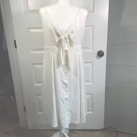 Cream White Dress Button Front Halter Sleeveless Smocked Size XXL 2X Beach Bride - Picture 1 of 10